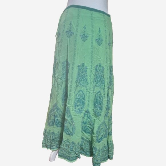 Soft Surroundings Green Beaded Maxi Skirt PS Petite Boho Fully Lined - Picture 2 of 9